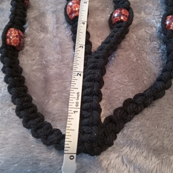 Plant Hanger Macrame Black Floral Beads Set Of 2 With Rings Handmade Small Med - Picture 12 of 15